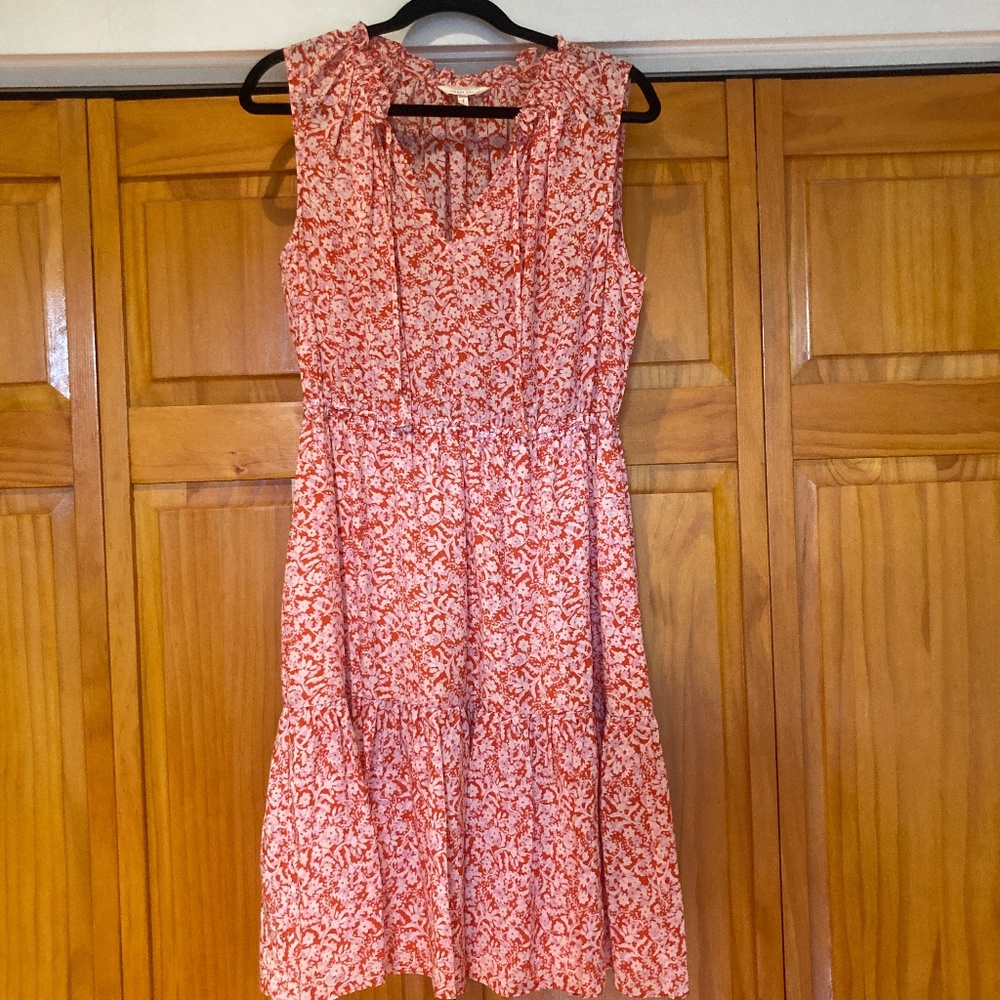 100% Silk Rebecca Taylor Floral Sleeveless Dress Size 8 Red, White, Pink